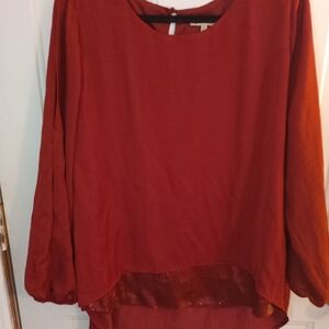 Democracy Women's XL Tunic top Layered Boatneck sequins Red Flowing elegant